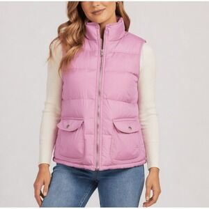 LOFT Womens Down Feather Puffer Vest Sz S Purple Quilted Insulated Fleece Lined
